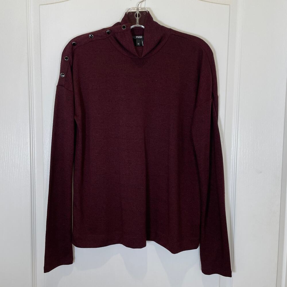 Paige Turtleneck Top w/ Buttons Accent Heathered Purple‎ Oversize Minimalist XS